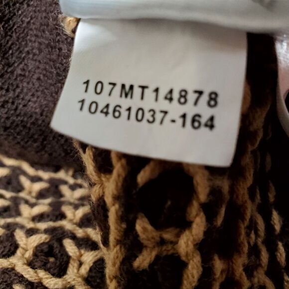 JONES NEW YORK Cotton Blend Full Zip Brown Tan Geometric Knit Sweater Jacket - Picture 6 of 7